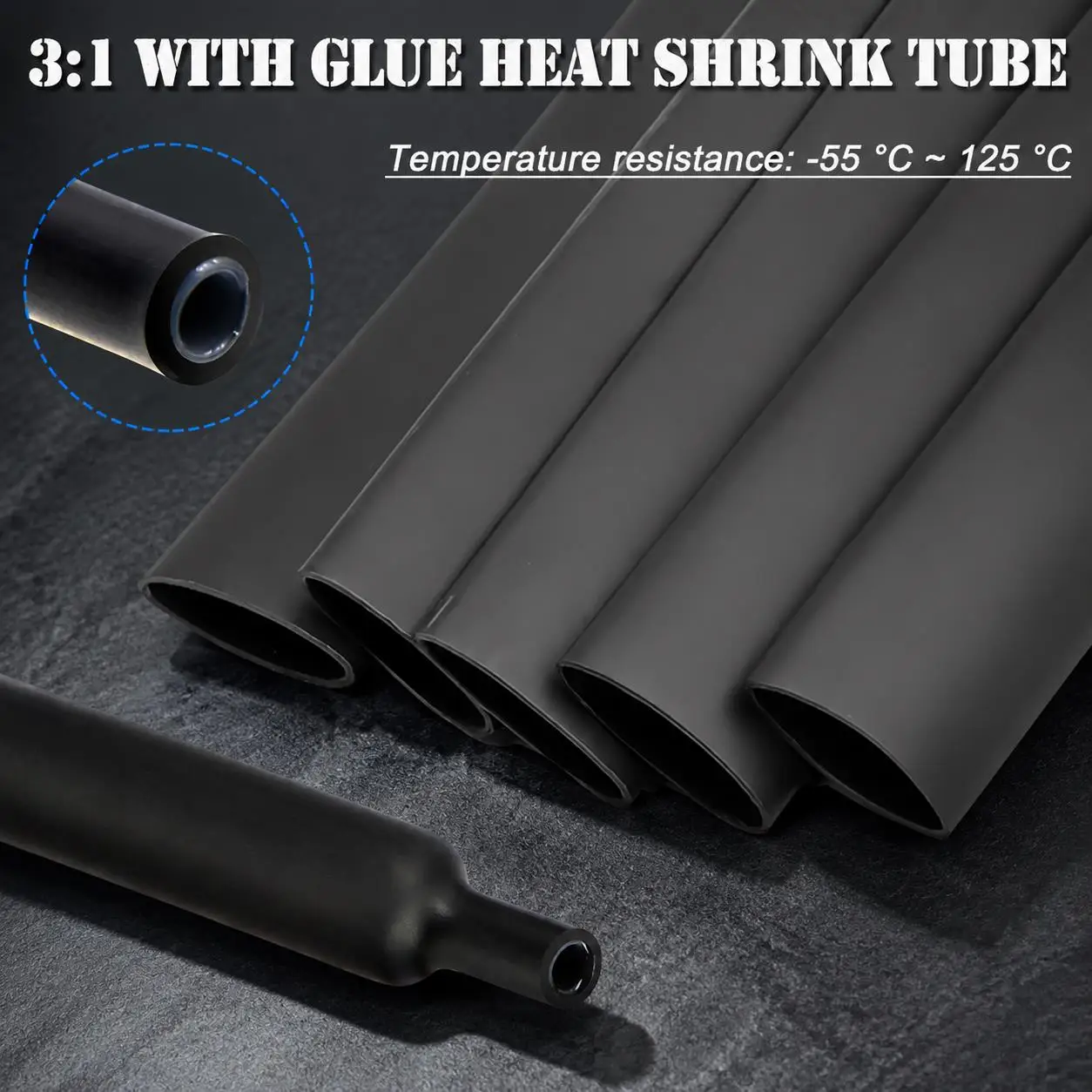 Für 3M 5M 3:1 Verhältnis Schrumpfschlauch mit Klebstoff 1,6mm-50mm Schwarz Doppelwandiger Klebstoffbeschichteter Polyolefin-Kabelschutzschlauch zum Schutz.