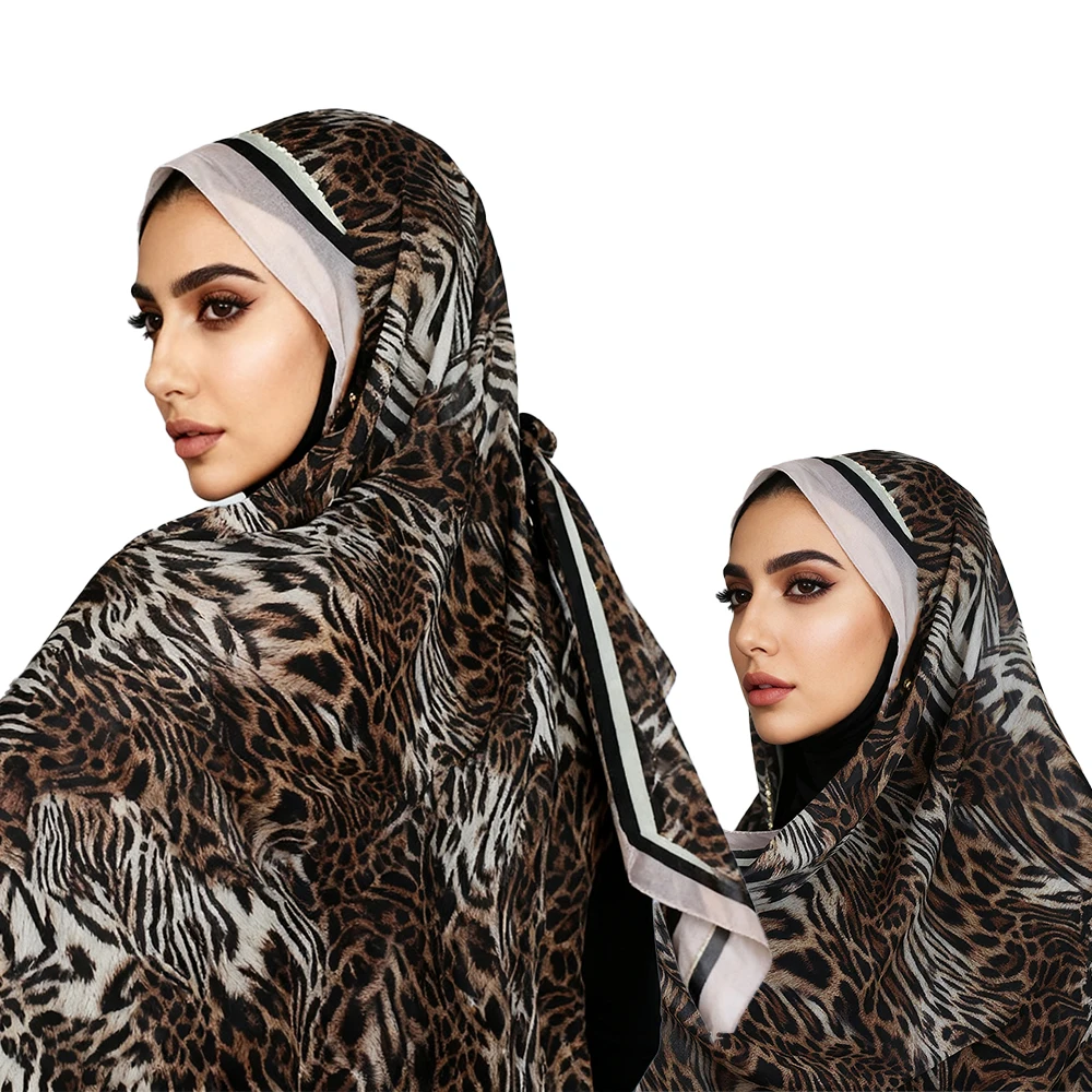 

Роскошный шифоновый платок с животным принтом Savage Charm | Структурованная драпировка, идеально подходящая с однотонными базовыми элементами2555