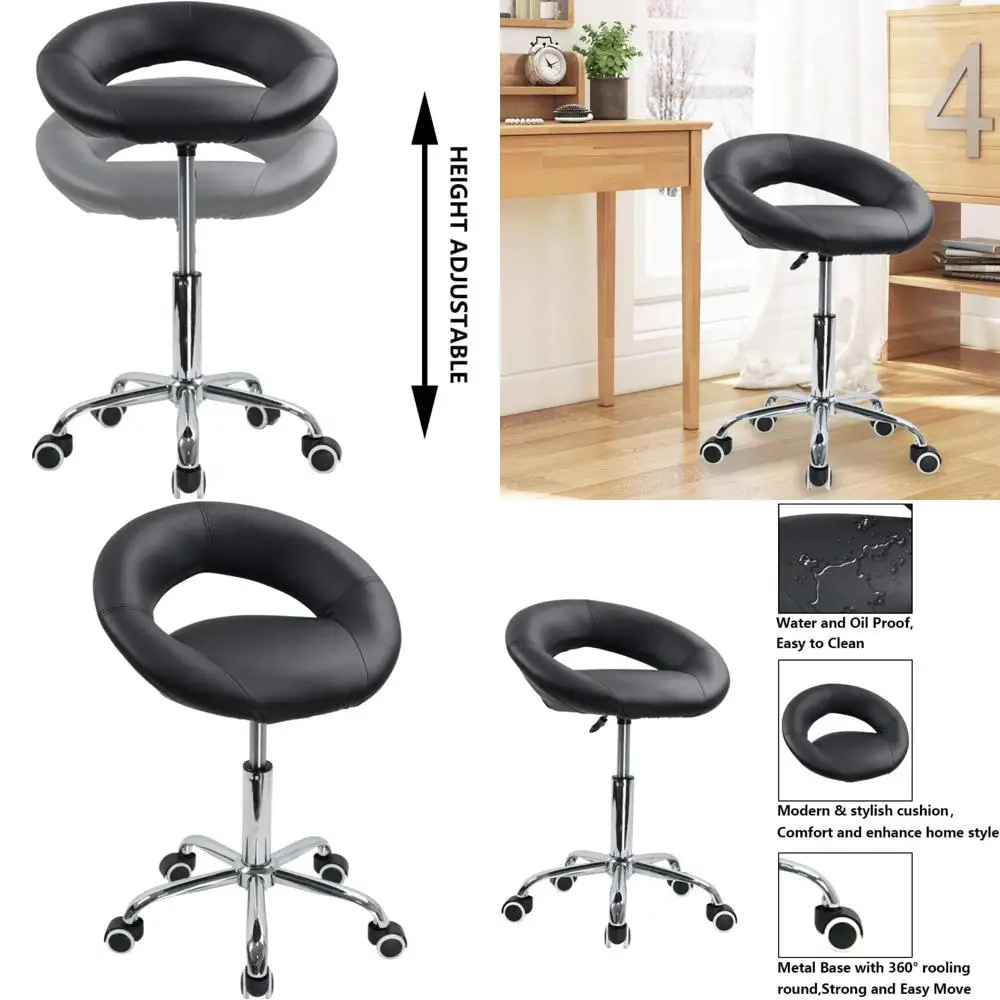 

Adjustable Height Modern Swivel Stool with Semi-Circular Seat for Office and Computer Desk Use (Black)