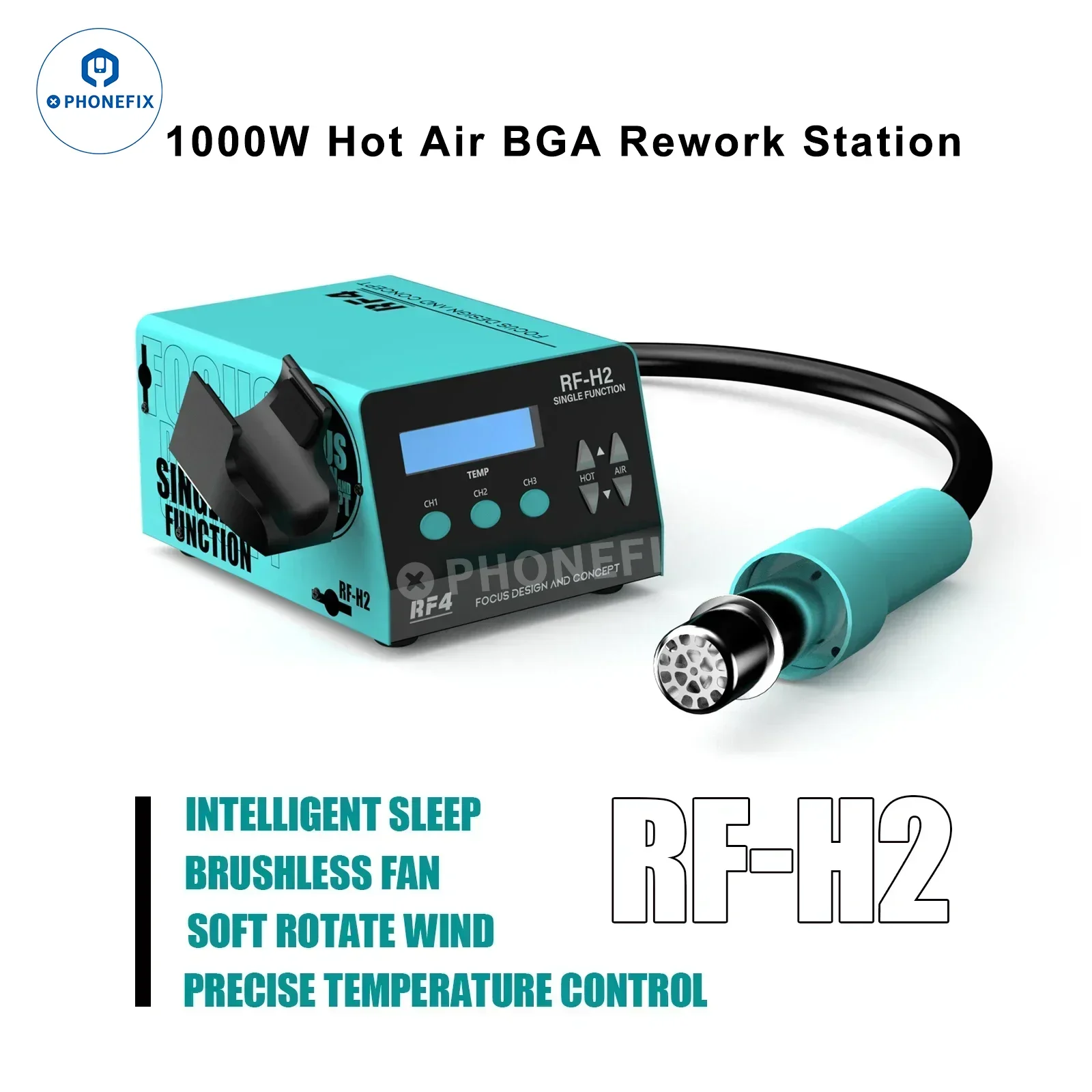 RF4 H2 1000W Hot Air Gun Station Intelligent Anti-static BGA Rework Station for Mobile Phone Motherboard PCB Desoldering Repair