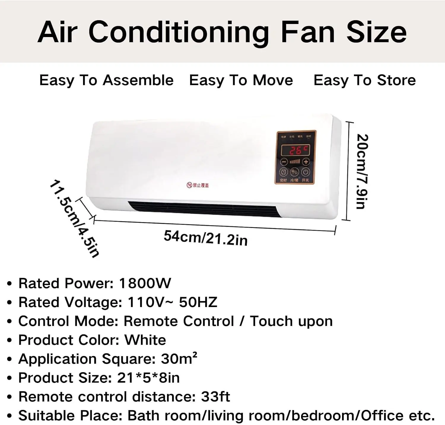 Wall Air Conditioner Fan 2-in-1 Air Conditioner Heating Portable Cold And Hot Air Conditioner With Timer Control Space Heater Cooler For Bedroom Living Room Bathroom(White)