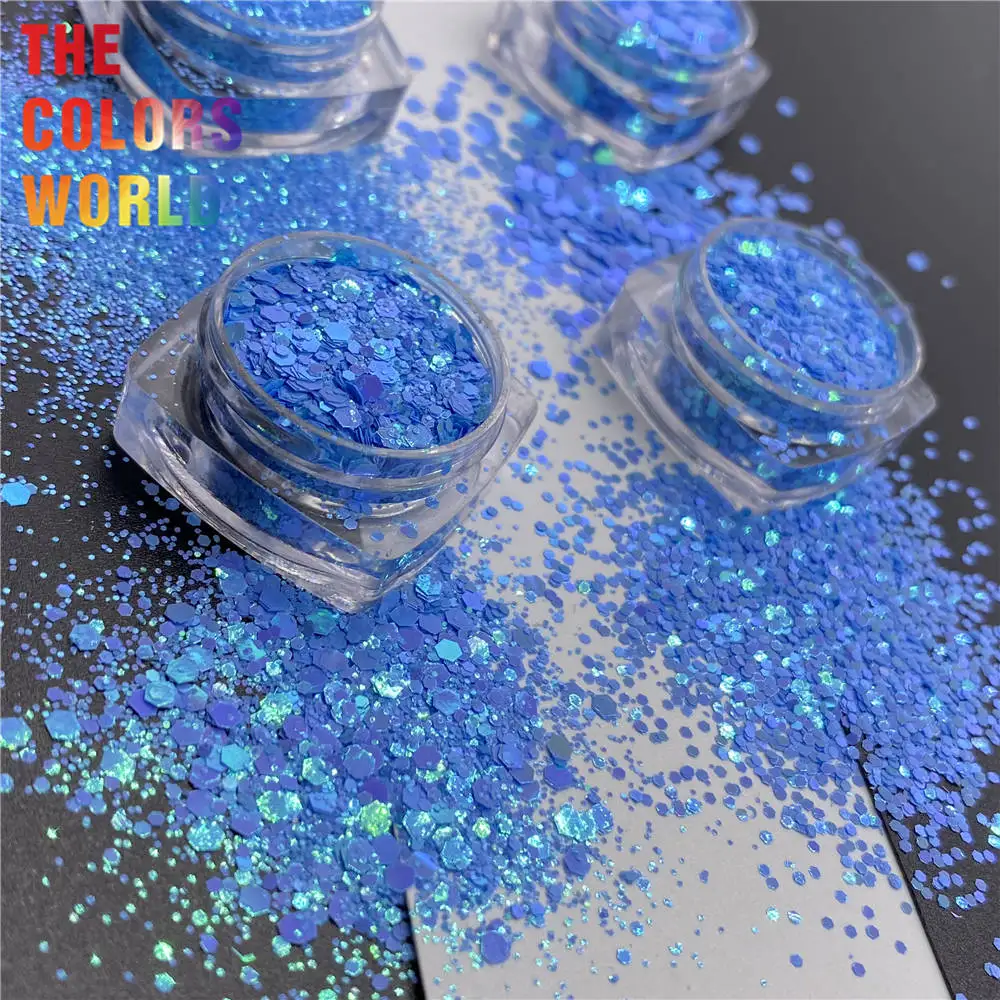 TCD11 Solvent Resistant Blue Pearlescent Indescent Hexagon Nails Glitter Henna Tattoo Makeup DIY Eyeshadow Manicure Accessories