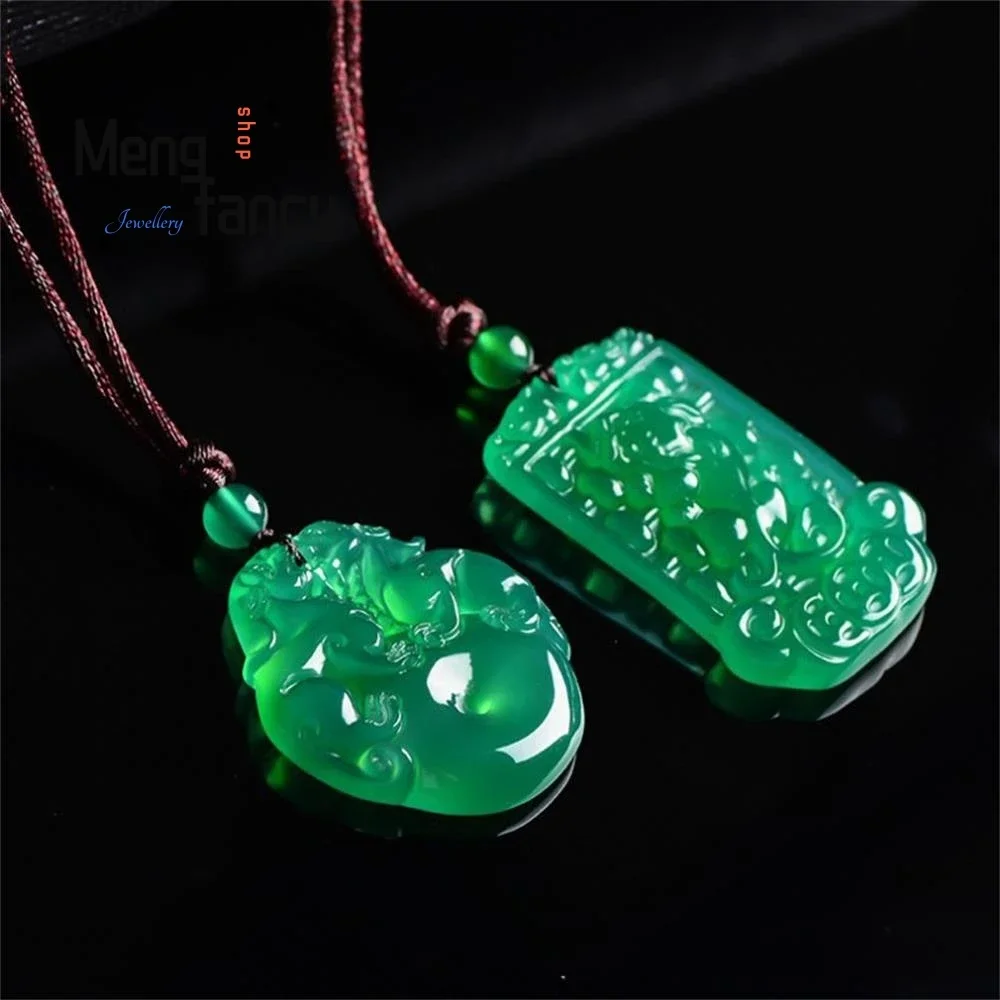 

Natural Ice Green Chalcedony Double Pixiu Peace Buckle Pendant Fashion Charms Amulet Fine Jewelry Women Men Necklace Couple Gift