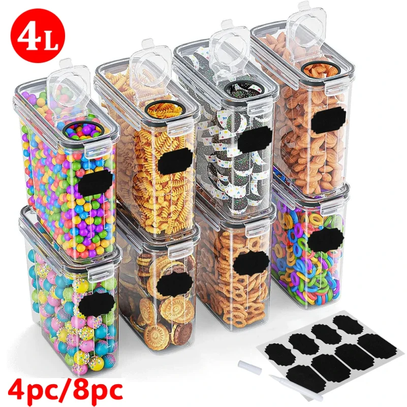 Airtight Cereal Jar - 4'lü/8'li Gıda Saklama Kabı Seti 4L