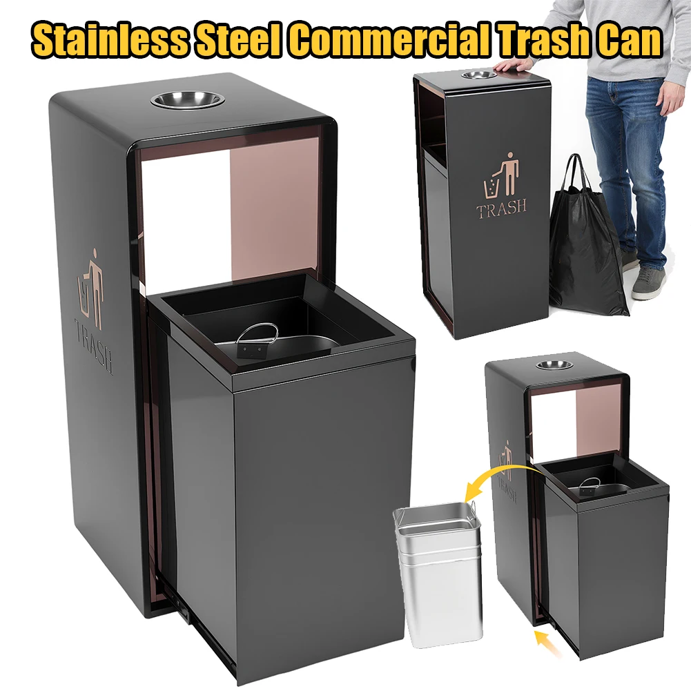 

Stainless Steel Fingerprint- Large Trash Can with Removable Inner Bucket Heavy Duty Brushed Finish Garbage Bin for Office Hotel
