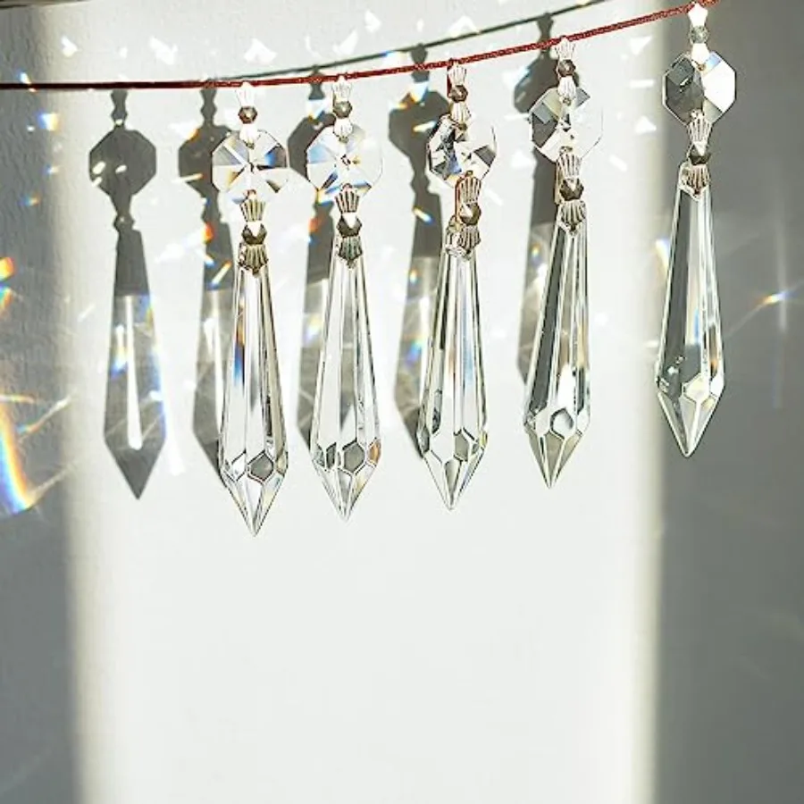 Crystal Icicle Prisms Glass Bead Octogan for Lamp Drop Chandelier DIY Decoration Suncatcher, Pack of 20 2.4 inch
