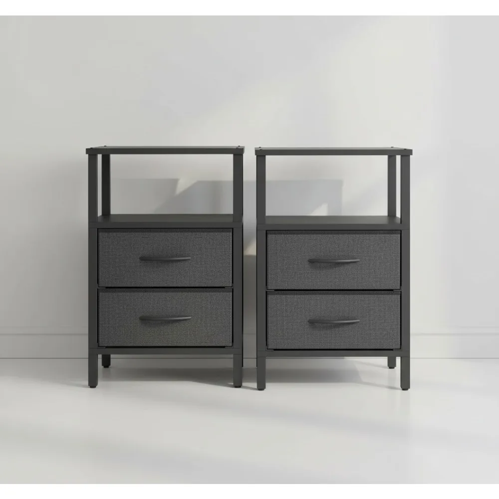 

Современный набор из 2 торцевых столиков с тканевыми ящиками, тумбочка для спальни, гостиной, черный приставной столик для хранения вещей