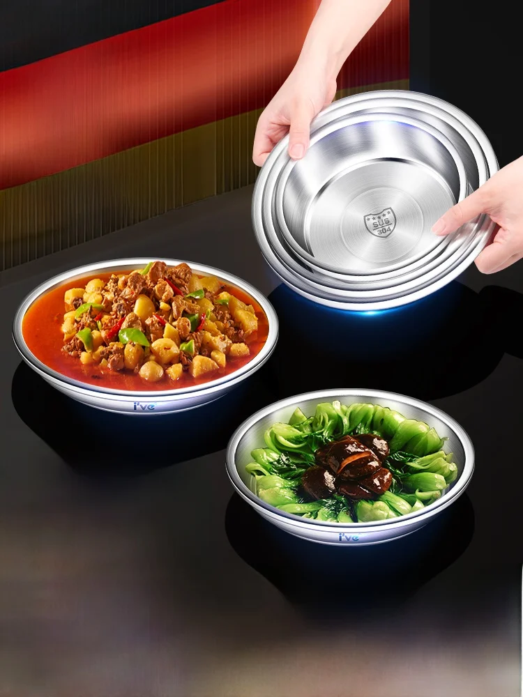 

304 Stainl Steel round Food ade Serving Plate Deepened Home Use Dining Utensils Small round Di Modern mat Sle