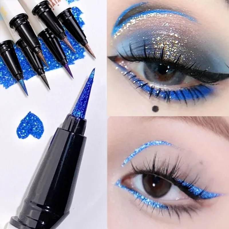 6 Colors Ultra-thin Pearlescent Eyeliner Liquid Pen Aurora Blue Waterproof Lasting Lying Silkworm Pencil High Pigment Eye Makeup
