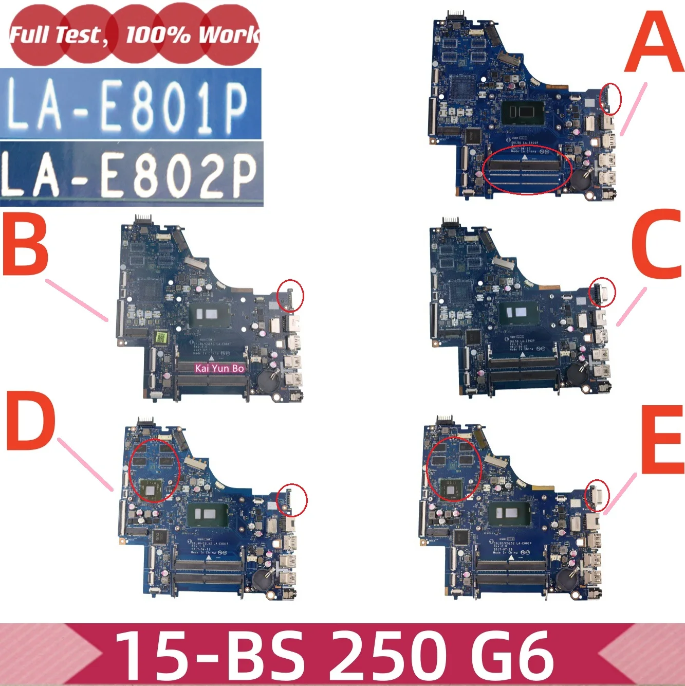 Notebook LA-E802P LA-E801P para HP 15-BS 250 G6 placa base para ordenador portátil 924752-601 924751-601 L15871-601 L25220-601 934908 placa base