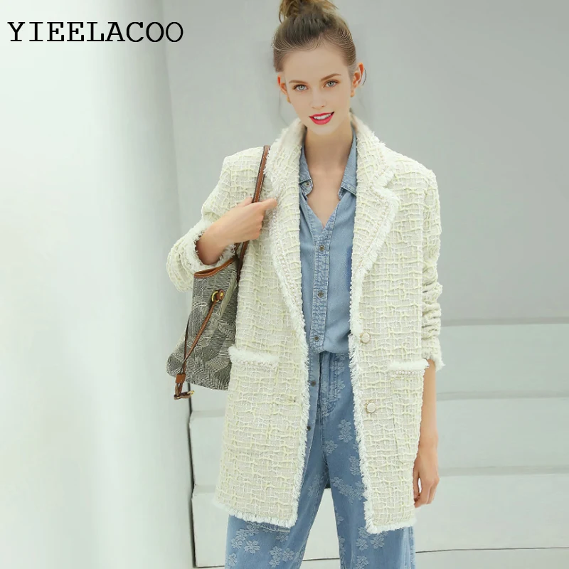 معطف نسائي باللون البيج معطف تنحيف عطري من التويد معطف جديد للربيع والخريف مناسب تمامًا قطعة واحدة