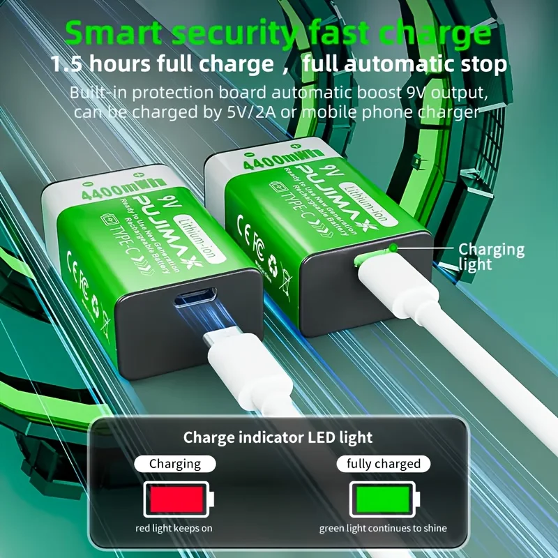 PUJIMAX USB 9V Rechargeable Battery 4400mWh Type-C Rechargeable 6F22 9V Li-ion Battery For RC Helicopeter Model Multimeter Toy