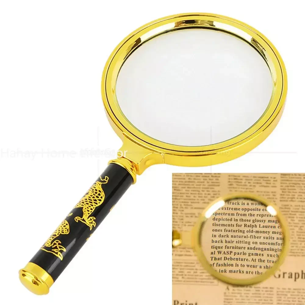 10X Magnifying Glass Golden Dragon Handle Magnifier Mini Pocket Handheld Microscope Reading Jewelry Loupe Magnifiers