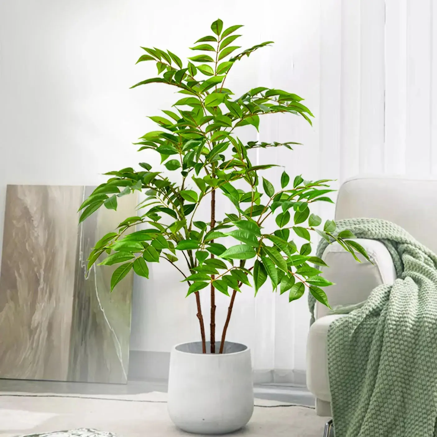 76-140cm (55.1 in)  Artificial Plants Fake Bamboo Tree Branch Plastic Nandina Leaves Tall Green Landscape For Home Garden Decor