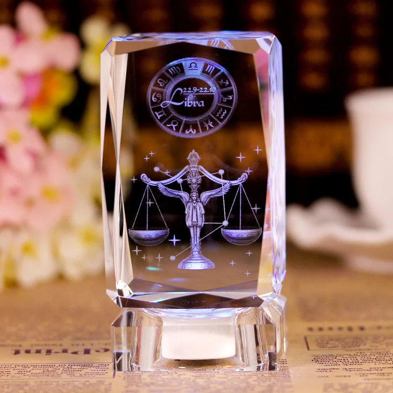 Crystal Handicrafts 5x5x8cm, Exquisite Birthday Gifts With Engraved Glass Ornaments Featuring The Twelve Zodiac Signs