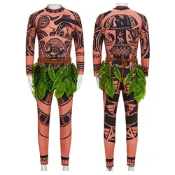 Halloween Carnival Party Cosplay Kid Adult Men Moana Maui Tattoo Suit Costume