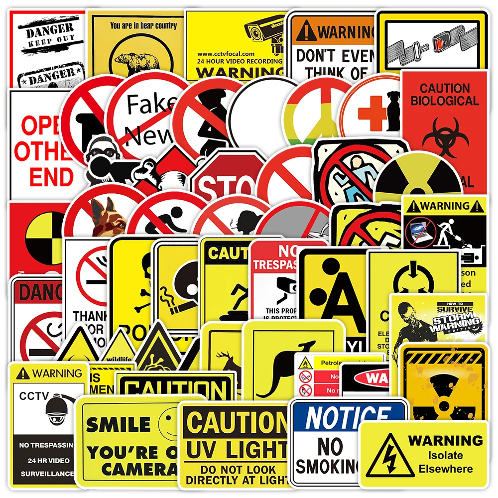 50 PCS Funny Warning Graffiti Stickers, Waterproof Decorative Stickers for Computer Luggage DIY Stickers