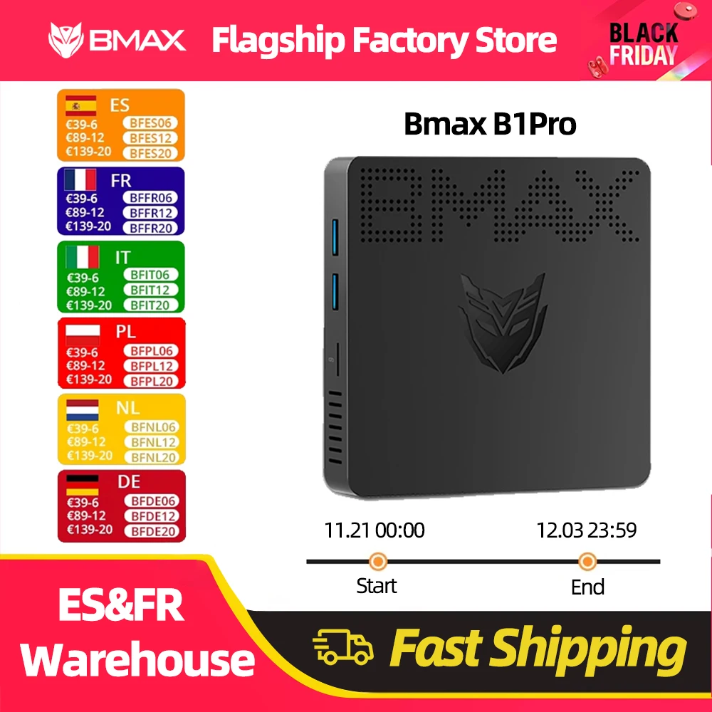 BMAX Mini PC B1PRO Windows 11 Pro 8GB RAM 128GB ROM N4000 Micro Desktop Computer Dual-Band WiFi mini pc