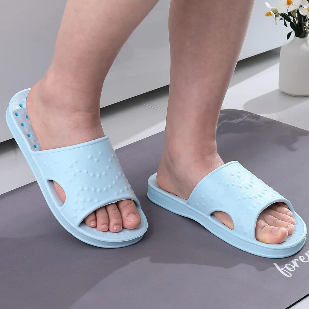 Shevalues Shower Shoes For Women Men House Non-Slip Bathroom Slippers With Drain Holes Soft Light Quick Drying Beach Pool Slides