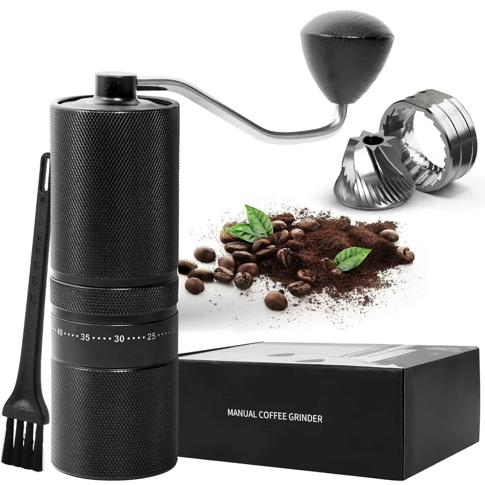 

Ручная кофемолка с 60 регулируемыми настройками помола, портативная ручная кофемолка для кофейных зерен с емкостью 28 г.