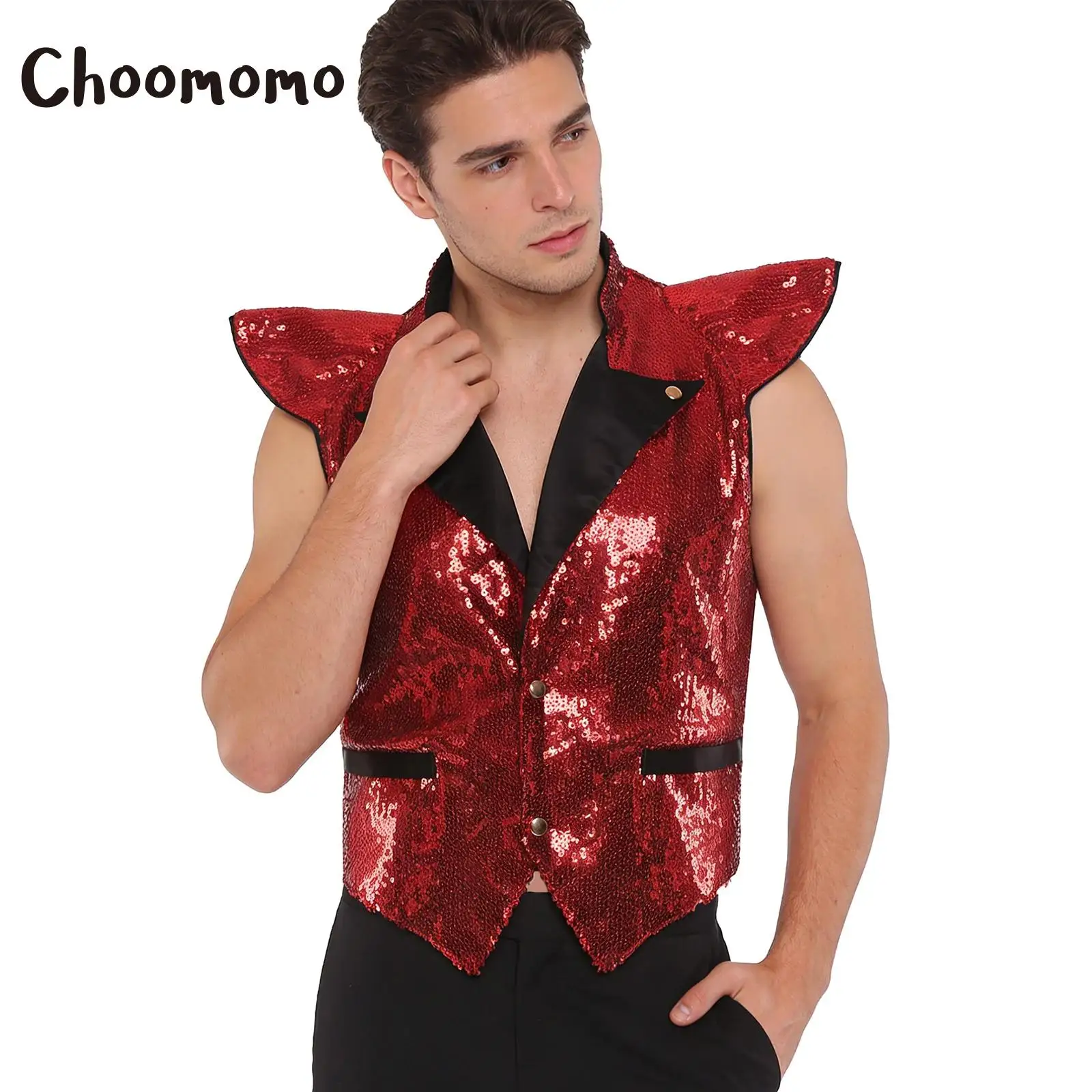 

Мужской блестящий костюм для дискотеки 70-х годов, жилет для джазовых танцев, блестящий жилет с пайетками, жилет с рукавами-крылышками, укороченные жилеты без рукавов на полностью подкладке