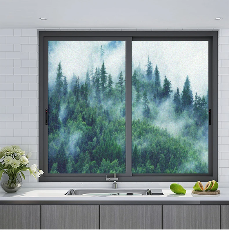 Window Film Privacy Foggy Pine Forest Sticker UV Blocking Window Coverings Window Tint for Homedecor