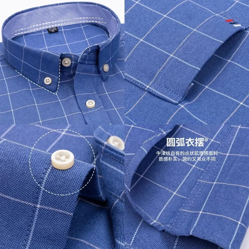 Camisas informales de manga corta para hombre, camisa Oxford de algodón puro, cómoda, de ajuste estándar, a cuadros, de Color sólido, S-7XL