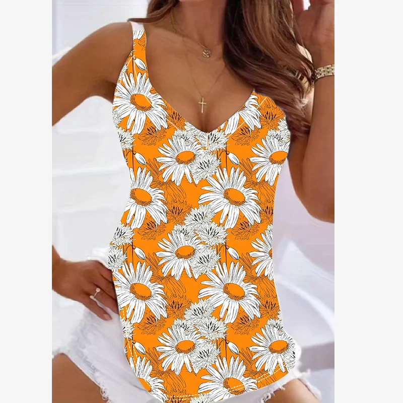 Elegantes Sommer-Tanktop für Damen mit V-Ausschnitt und Aufdruck, Sommerurlaub, Alltag, Arbeit, Freizeit, Camisole