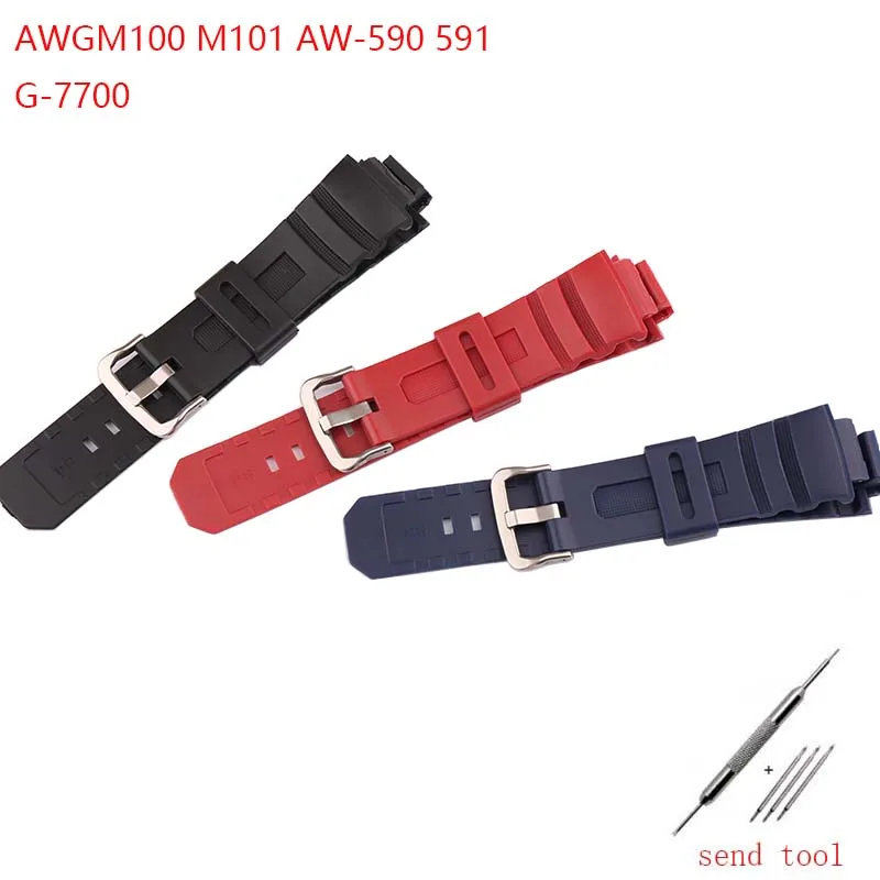 

Resin watch strap Compatible for Casio g-shock AWGM100 M101 AW-590 G-7700 men and women Rubber sports watch strap accessories