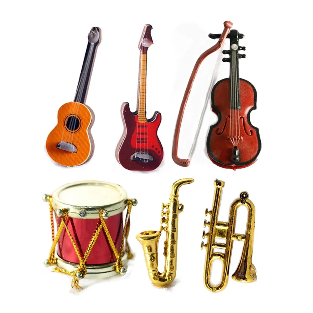 1/12 Scale Doll Musical Instruments Dollhouse Accessories Miniature Piano Violin Guitar Drum Microphone Trumpet Model Craft