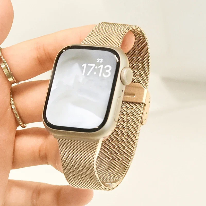 Cinturino sottile ad anello milanese per cinturino apple watch 44mm-45mm 40mm-41mm-42mm-38mm braccialetto iwatch serie 10 46mm 8 7 6 SE 5 4 3 9 49mm