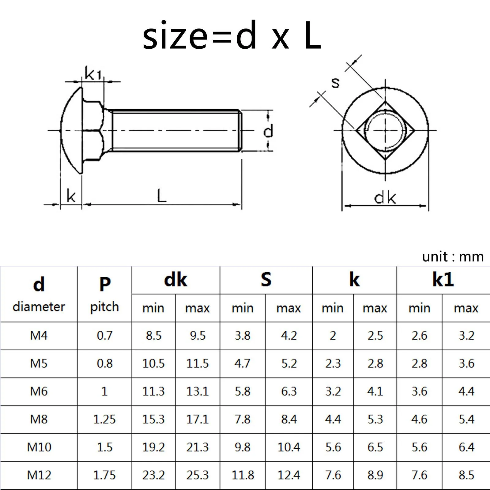 1-10pcs M4 M5 M6 M8 M10 M12 A2-70 304 Stainless Steel Truss Round Head Square Neck Carriage Screw Coach Bolt GB12 DIN603