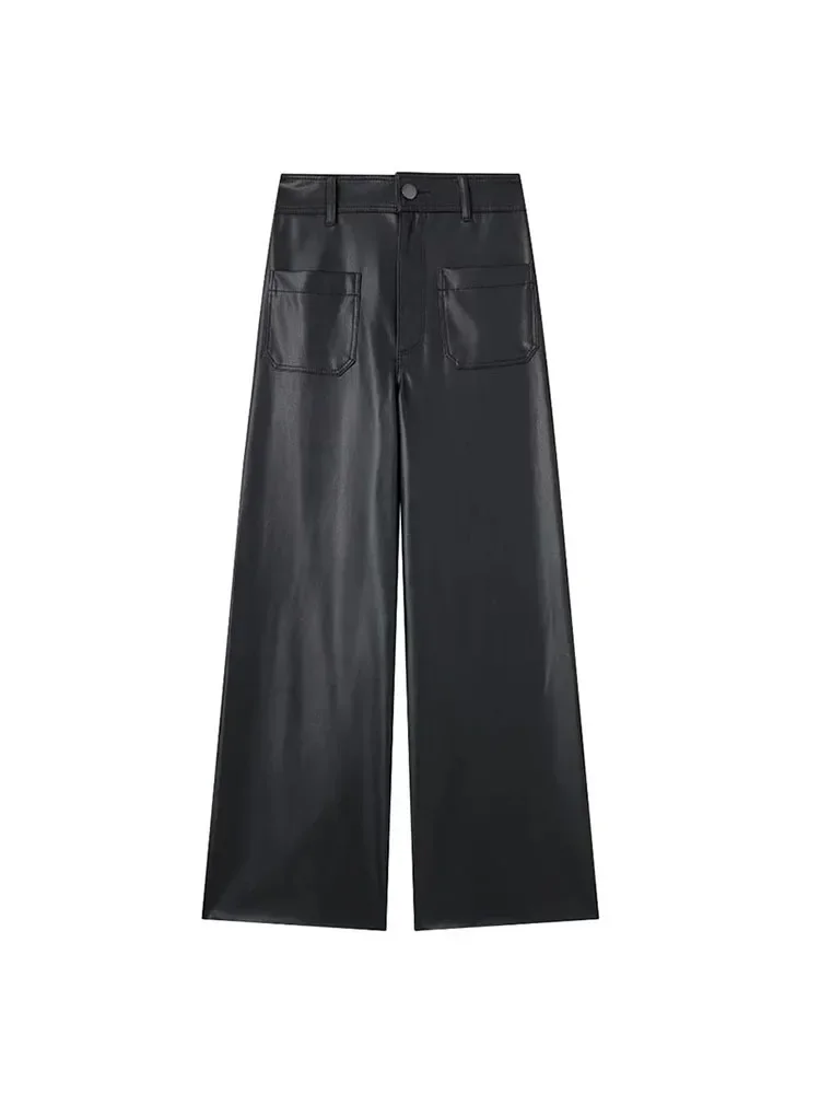 

Women Faux Leather Pants 2023 2023 Autumn Women High Waist Pants for Women Streetwear Pleated Women's Pants