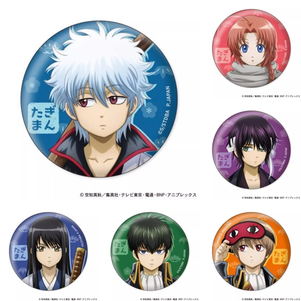

58mm Anime Gintama ijikata Toushirou Sakata Gintoki Katsura Kotarou Cosplay COSTUME Badge Pin SPTE Tinplate Brooch Prop Gilf