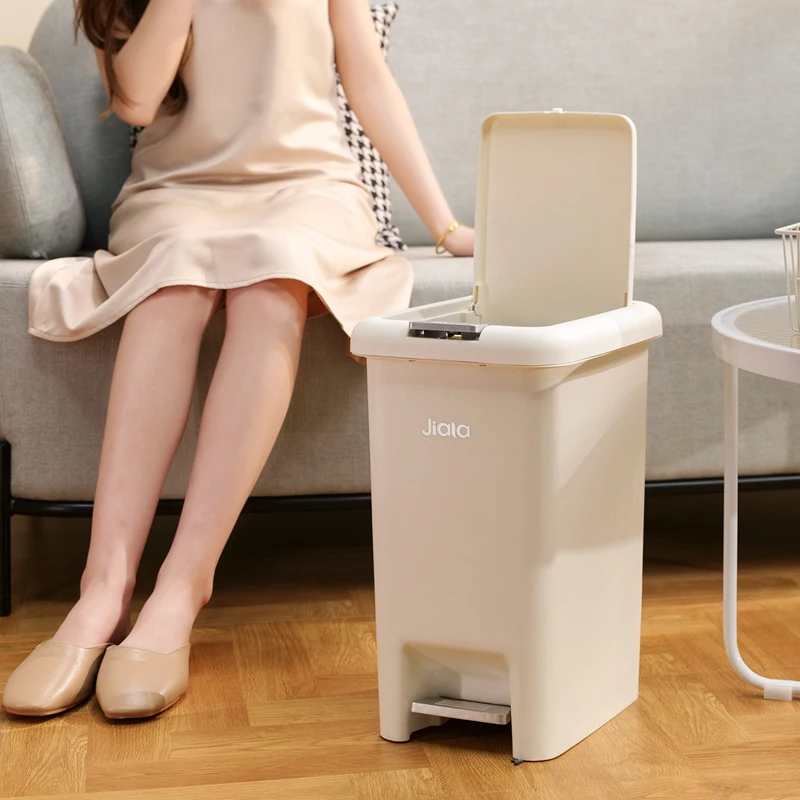 8L-20L, Kitchen Large Capacity Garbage Bin, Bathroom Foot Press Open Lid Paper Basket, Bedroom Milky White Storage Box