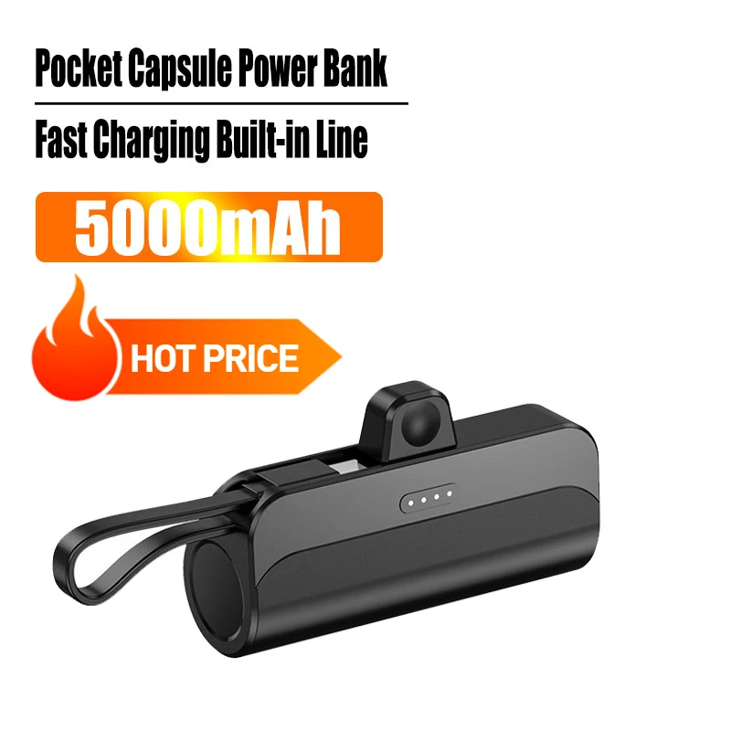 New Power Bank 5000mAh Ultra Mini Pocket Capsule Powerbank Emergency External Power Banks for IPhone Android Fast Charging