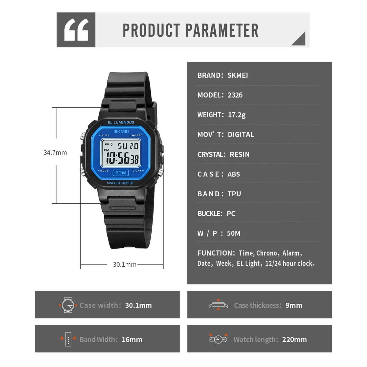 SKMEI Woman Watch Top Luxury Brand Sport Watch Electronic Digital Wrist Clock 50M Waterproof Woman\'s Watches 2326