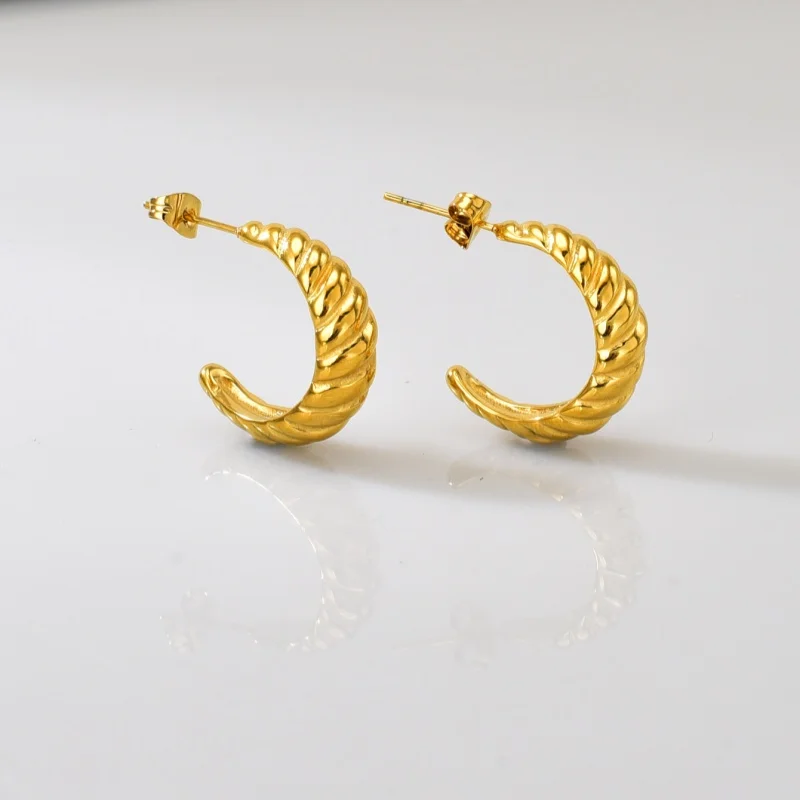 Pendientes redondos grandes y gruesos con rayas geométricas a la moda para mujer, joyería creativa de acero inoxidable chapada en oro de 18k, regalos