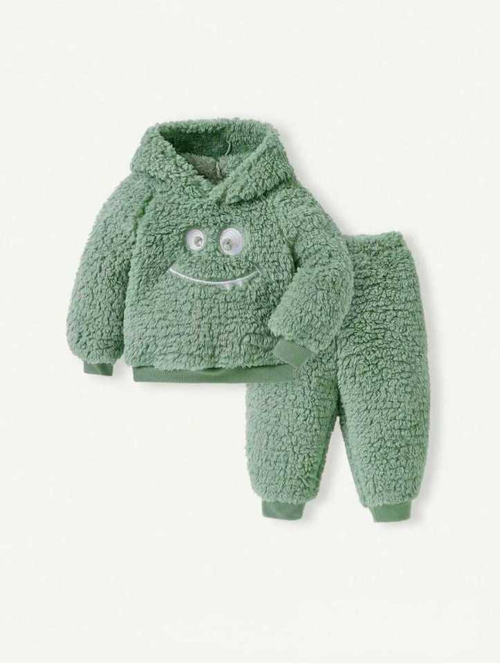  2-Piece Baby Boy Outfit for Outerwear, Autumn and Winter Style, Fleece-Lined and Thickened, Newborn Baby Clothes, Fashionable and Stylish 