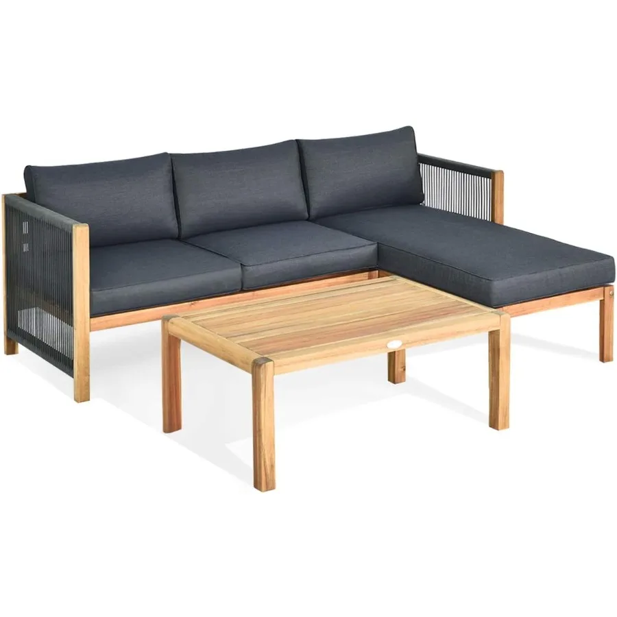 

Комплект мебели для патио из трех предметов с секционным диваном из дерева акации с подушками для сидений, деревянные диваны для бесед