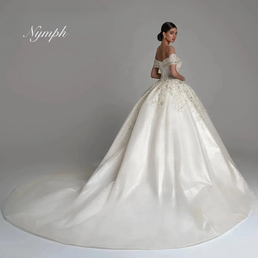 Customized Off The Shoulder WeddingDress Sweetheart Short Sleeve Lace Up Super Shiny Beading Crystal Ball Gown Robe De Mariage