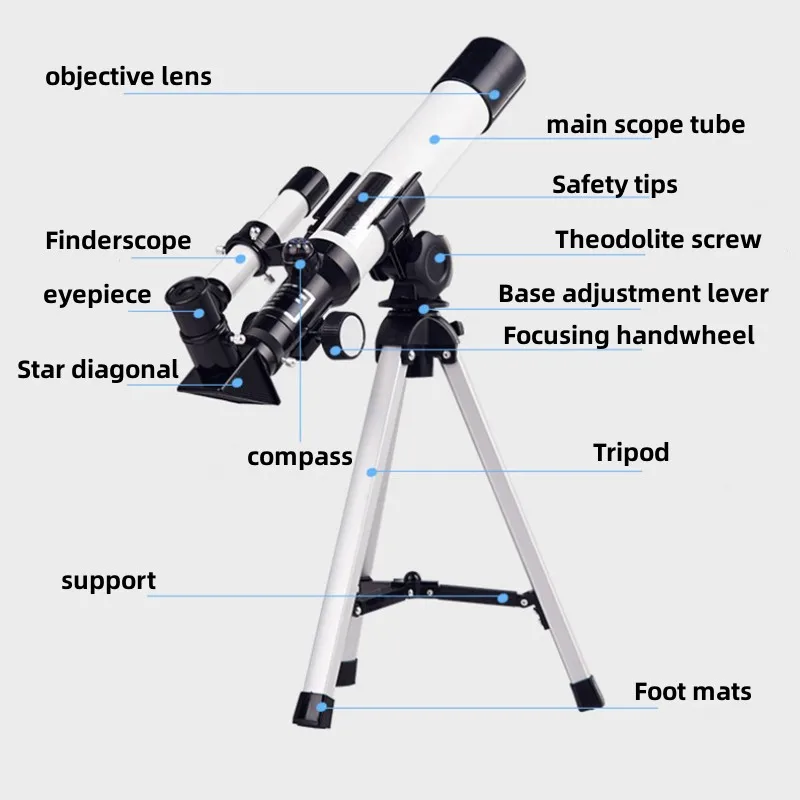 

300X Refracting Astronomical Telescope with Star Mirror Portable Tripod Monocular Zooming Telescope for Space Watching