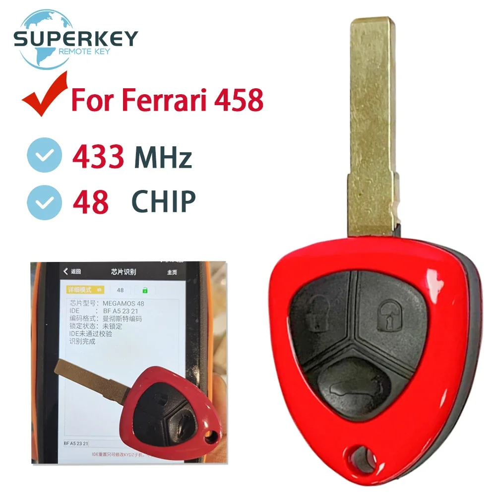 ID48 Chip 433MHZ 3 Button Remote Smart Car Key For 2009 2010 2011 2014 Ferrari 458 Italia GTB Fiorano California 599 FF