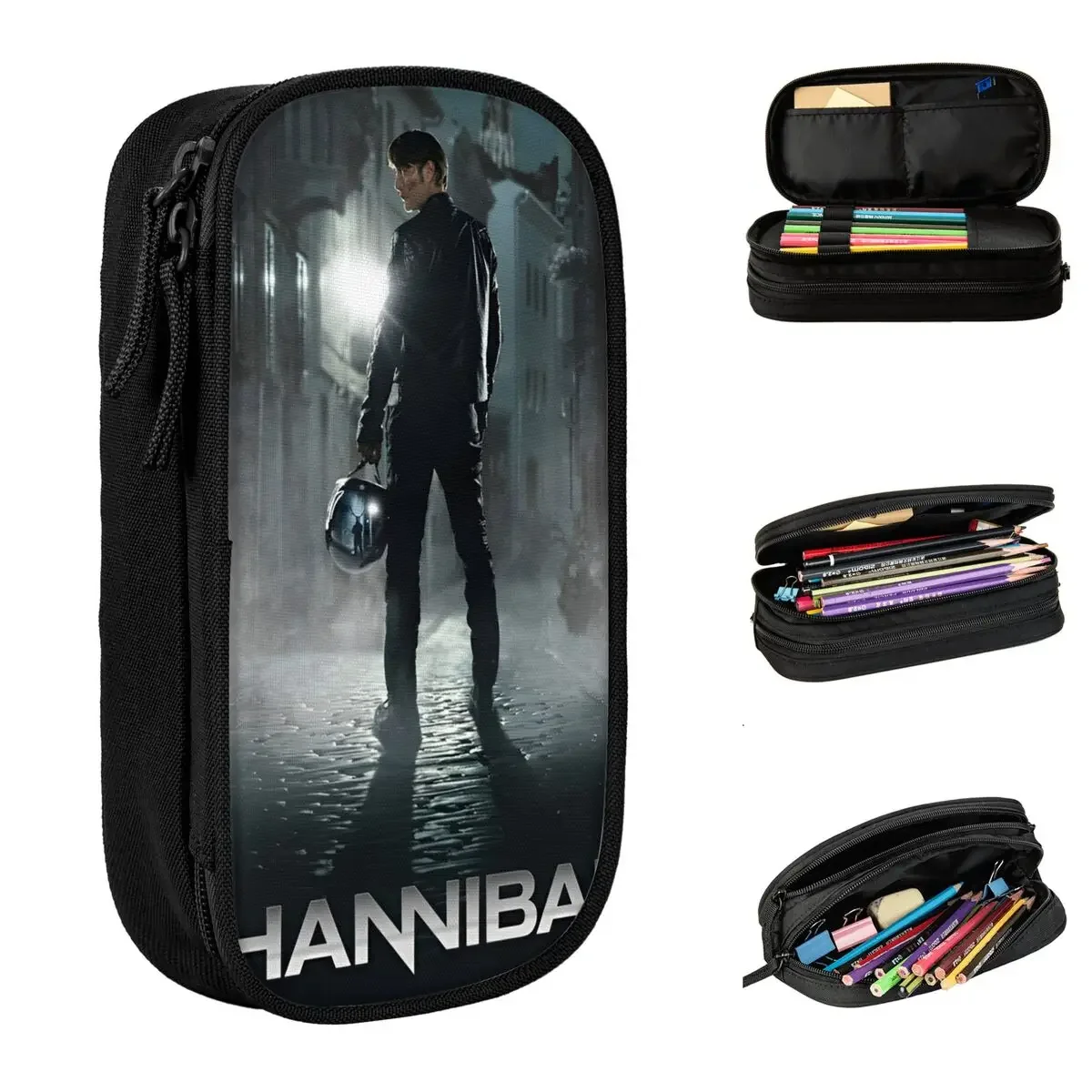 

Large Capacity Pen Box Mads Mikkelsen Hannibal Horror Movie Merch Double Layer Pencil Box Women Makeup Bag Suprise Gift