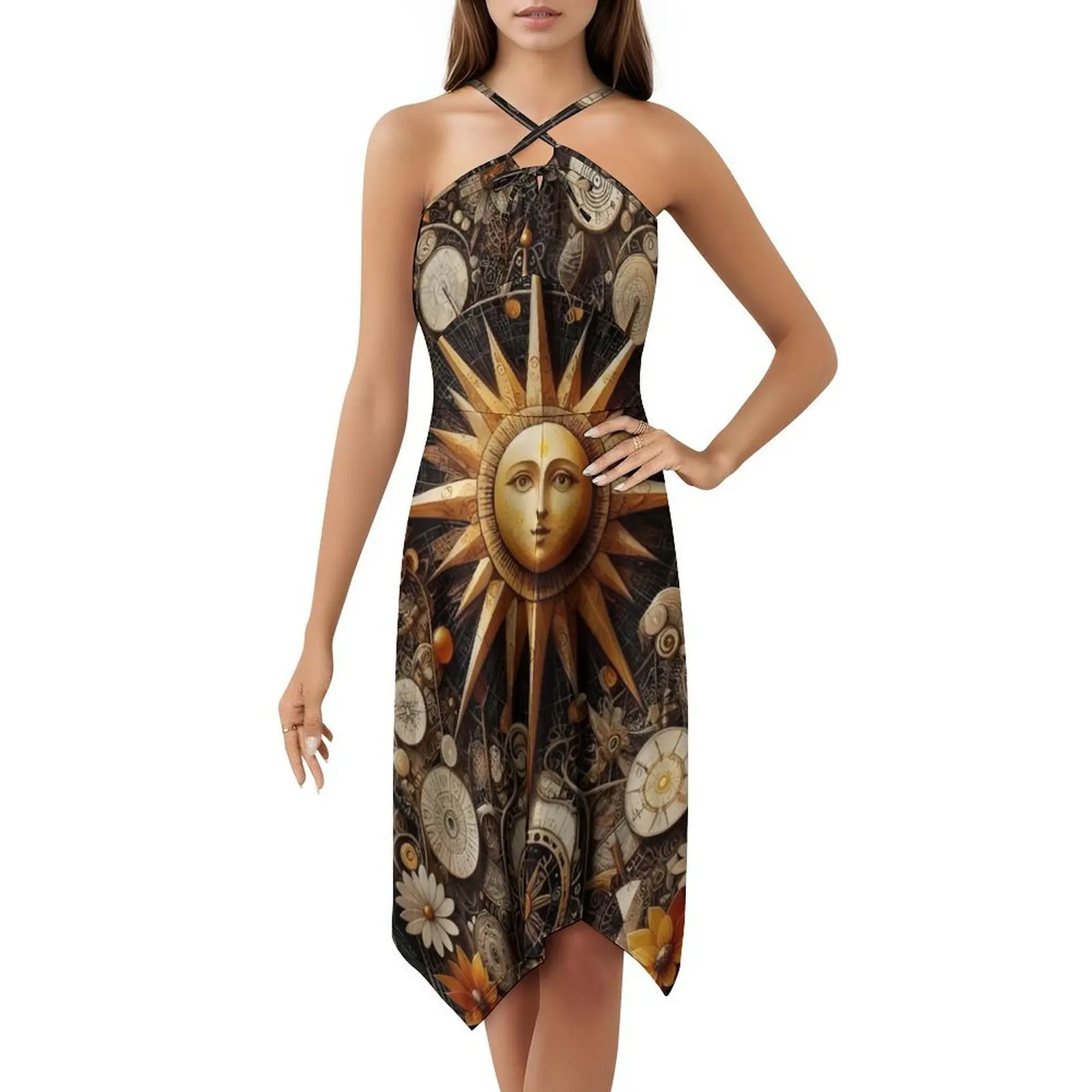 The Sun-vestido informal estilo Hip Hop para mujer, ropa para fiesta y discoteca con estampado gráfico, cuentas de sol, flores, Tarot, ámbar místico, vestidos para mujer