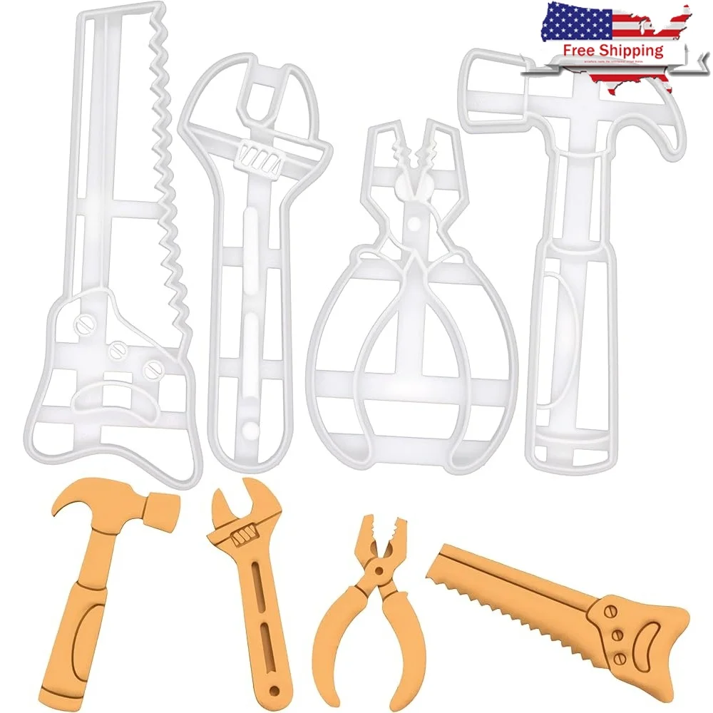 

4 Piece Cookie Cutter Set Hand Tools Wrench Hammer Pliers Hand Saw 3D Printed Baking Accessories Creative Fun