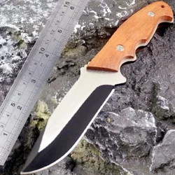 Outdoor Straight Knife, Wooden Handle, Stainless Steel Blade with Knife Cover, Travel Camping Cutting Tool, Holiday Gift