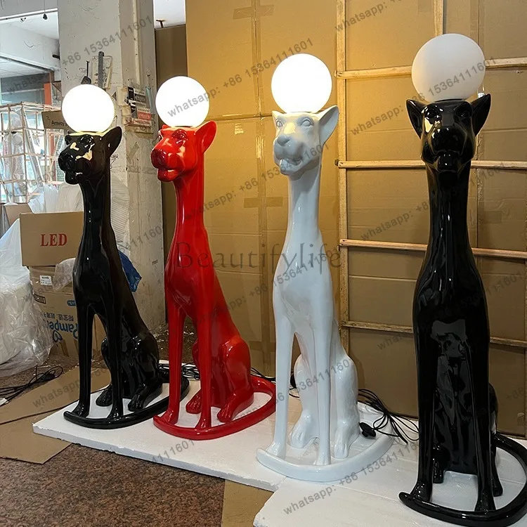 PG-Leopard sculpture floor luminous ornament lobby creative animal carving living room artwork animal floor ornament