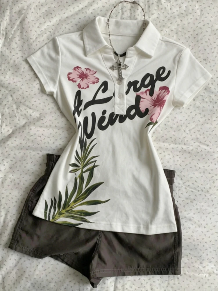 2026 American Vintage T-shits Women Short Sleeve Retro Bodycon Y2k Crop Top Office Lady Korean Fashion Harajuku Subculture Tees image 4