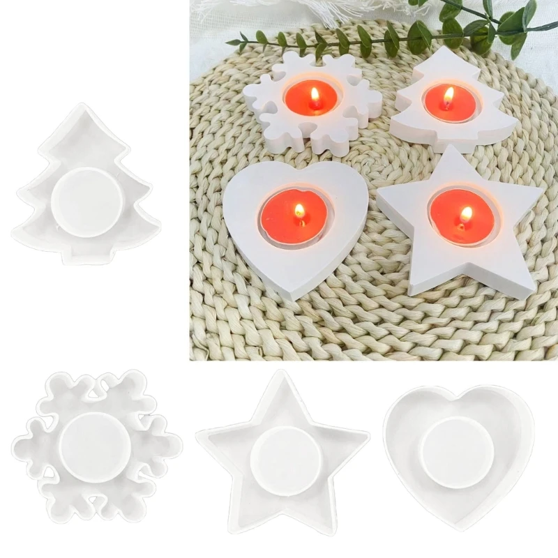 

3D Candlestick Silicone Mold Christmas Tree Snowflake Heart Star Stand Molds Holder Decoration Mould